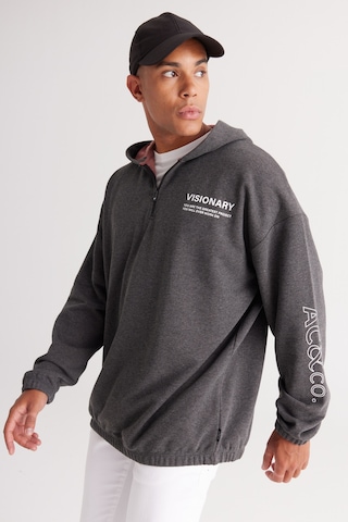 AC&Co / Altınyıldız Classics Erkek Antrasıt Melanj Oversize Bol Kesim Kapüşonlu Baskılı Sweatshirt Antrasit