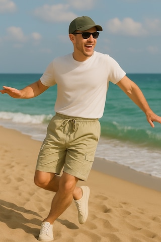 Küf Yeşili Kargo Cepli Paraşüt Kumaş Erkek Şort-1806 Küf Yeşili