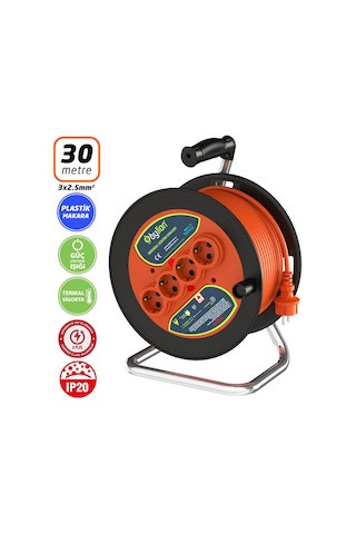 Bylion Pmk30325f Plastik Gövde Makaralı Kablo 3x2.5mm - 30 Mt 30 M