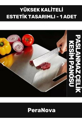 Yüksek Kaliteli Estetik Tasarımlı Dayanıklı Kaymaz Yüzey Paslanmaz Çelik Sebze Meyve Et Kesim Panosu Gümüş