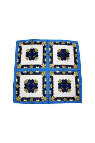 Tikitonki Çok Parçalı Çiçek Desenli Saten Mavi Eşarp - 90x90 Mavi Mavi