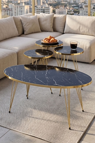 Northcity Zigon Sehpa Ve Orta Sehpa Elips Set Gold Bendir Tel Gold Çam