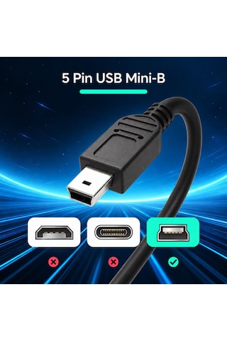 Mini Usb B 5 Pin Data Ve Şarj Kablosu 1.5 Metre
