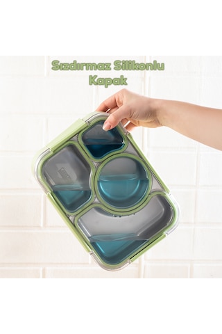 Porsima Bl25239 Isı Yalıtımlı Paslanmaz Çelik Sızdırmaz Silikon Kapak 4 Bölmeli Vakumlu Yemek Termosu Beslenme Kutusu Taşınabilir Lunch Box Sefer Tası Yeşil