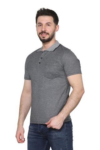 Kzctekstil Erkek Baba Ve Orta Yaş Penye Tişört Yakalı Cepli Jakarlı Desenli Kumaş Klasik Kesim Gri