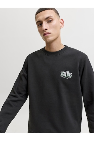 Jack & Jones Erkek Gögüs Baskili Bisiklet Yaka Sweatshirt - Aero - 12298492 Siyah