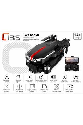 C13s Hava Dronu Optik Akış Fırçasız Motor Wifi Cam Başsız Mod Katlanabilir Tek Tuş Kalkış İniş Geri Dönme Engel Algılama Elektirkli Kamera 3 Lü Lens Led Işıklı