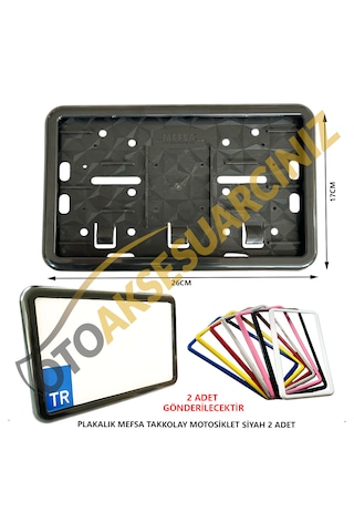 Plakalık Plastik Tak Kolay Motor Motosiklet Siyah Çerçeveli 2 Ad