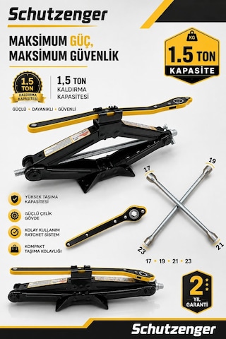 Oto Araç Kriko 1.5 Ton Katlanır Makas Cırcır Bijon Anahtar Cırcır 17-19-21-23 Anahtar K-3672