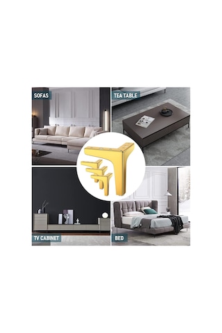 10 Cm Modern Model Metal Mobilya, Dolap, Koltuk, Tv Ünitesi Ayakları 4 Adet Robot Süpürge Gold