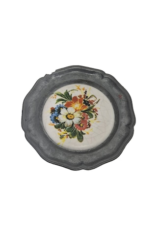 Vintage Zınn Çerçeveli Dekoratif Çiçek Temalı Duvar Tabağı 10cm 006