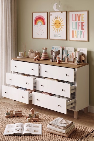 Robin Home Lena Bebek Çocuk Odası Geniş Şifonyer 6 Çekmeceli Ahşap Ayaklı Sepet-beyaz