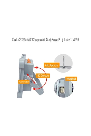 Ct-4698 Taşınabilir Solar Projektör Ip65 Güneş Enerjili 3 Renk Modu Dimmerli Ve Şarjlı Led Işık