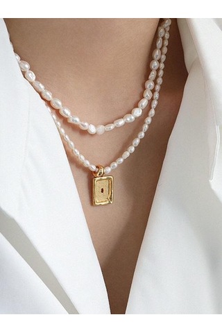 925 Ayar Gümüş Tatlısu Inci Kolye Kolye Kadın Minimalist Geometrik Doku Aksesuarları İçin Kuyumculuk Kolyeler Altın - Beyaz