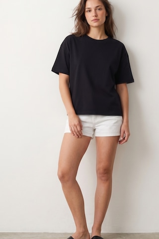Elemge Pamuk Süprem Tok Kumaş Kadın Boxy Fit Siyah T-shirt Bol Kesim Düşük Omuzlu Bisiklet Yaka Oversize Tişört