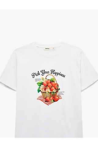 Koton Bisiklet Yaka Pamuklu Baskılı Beyaz Kadın T-shirt 6sak50034ek Beyaz