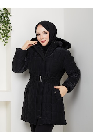 Eslemnur Nova Kumaş Şişme Mont 85cm Siyah