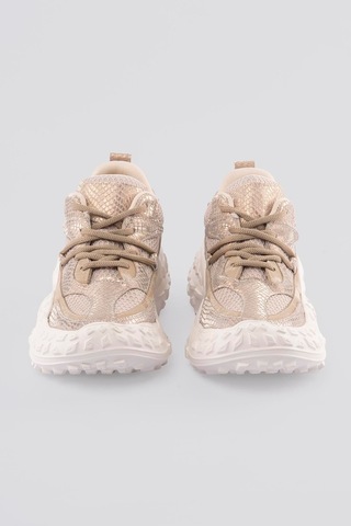 Mubiano Kadın Sneaker Kalın Taban Gold Yılan Baskı Detaylı Bağcıklı Spor Ayakkabı Stellix Bej Bej
