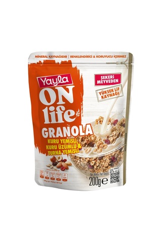 Yayla Onlife Kuru Yemişli Kuru Üzümlü Ve Turna Yemişli Granola 200 G X12