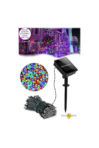Trendpoint Güneş Enerjili 22 Metre 200 Ledli Rgb Işık Solar Bahçe Aydınlatma Dekorasyon Led