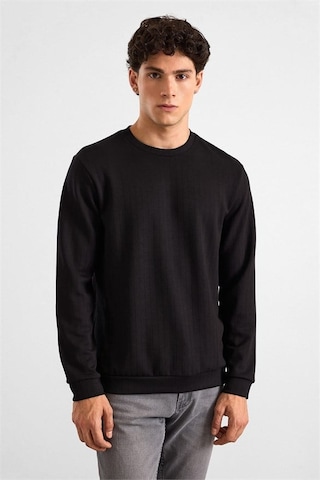 Süvari Siyah Regular Dikey Çizgili Baskısız Jakarlı Bisiklet Yaka Cepsiz Sweatshirt Ssw2013700013-s09