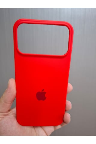 Apple Uyumlu iPhone 17 Pro Max Logolu İçi Kadife Silikon Lansman Kılıf Kırmızı