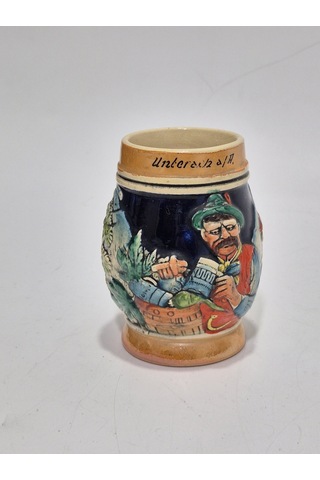 Vintage Tankart Kabartma İnsan Ve Doğa Tasfirli Alman Seramik Bira Bardağı 9,5cm 002