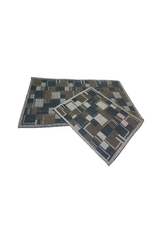 Banyo Paspası 2'li Set Blunity Plaid Haki Çok Renkli