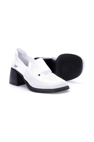 Hakiki Deri Kadın Kalın Topuklu Ayakkabı 217za758-02 Beyaz