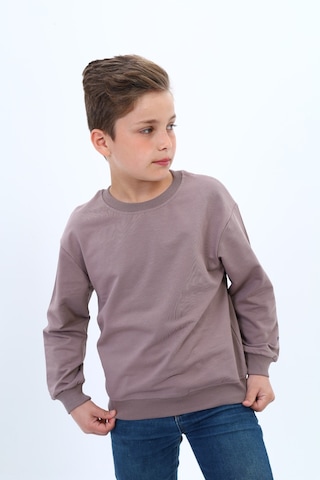 Toontoy Kids Toontoy Erkek Çocuk Pamuklu Bisiklet Yaka Baskılı Basic Sweatshirt 22996 Acı Kahverengi