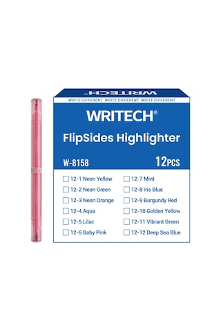 Wrıtech W-8158 Flıpsıde Fosforlu Kalem Çift Taraflı Bordo Kırmızı - 12'li Kutu Beyaz - Gümüş