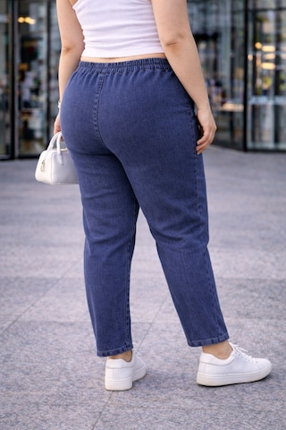 Cedy Denım - Büyük Beden Likralı, Beli Lastikli Jean Pantolon C636 Açık Mavi
