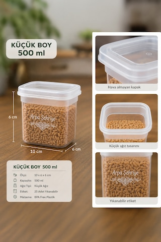 Porsima 433-4 Kare Etiketli Gıda Erzak Baharat Saklama Kabı 24 Lü