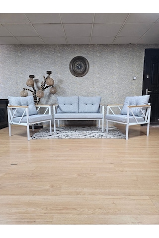Beyaz Boyalı Bahçe - Balkon - Mutfak Çay Seti Takımı Bahçe Koltuk 001