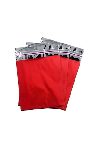 30x45 Cm Kırmızı Renk Bantlı Lüks Metalize Hediyelik Poşet 50 Adet