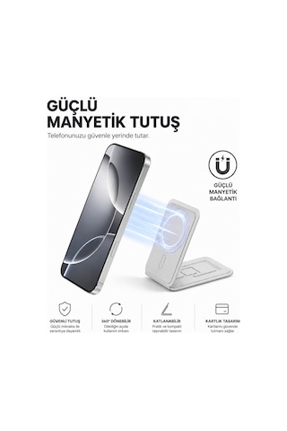 Magsafe Cüzdan Kartlık Güçlü Manyetik Standlı Telefon Kartlığı İphone Uyumlu Deri Cüzdan Gri