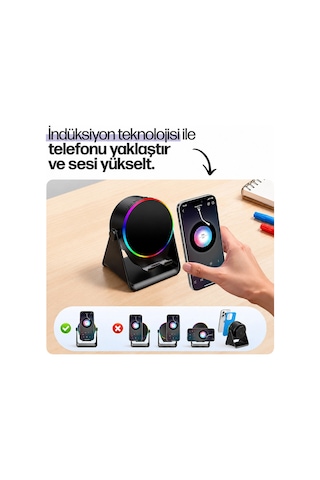 Soundpad Bluetooth Hoparlör - İndüksiyon Özellikli - Telefon Standlı - Type-c Şarj - Rgb
