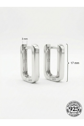 925 Ayar Gümüş Rodyum Kaplama Dikdörtgen Huggie Halka Küpe - Orta Boy 3mm En Rze10285