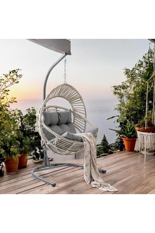 Nobel Tekli Rattan Bahçe Balkon Salıncağı Beyaz Çok Renkli