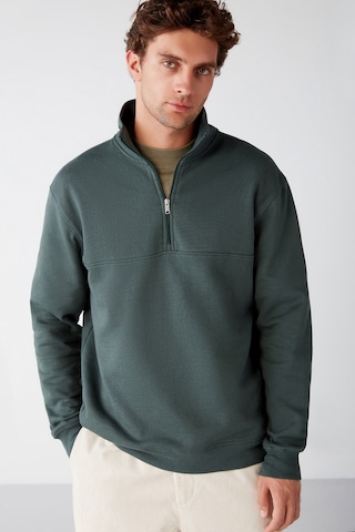 Grımelange Frame Erkek Yarım Fermuarlı Dik Yakalı Yumuşacık Kumaşlı Polarlı Regular Yeşil Sweatshirt