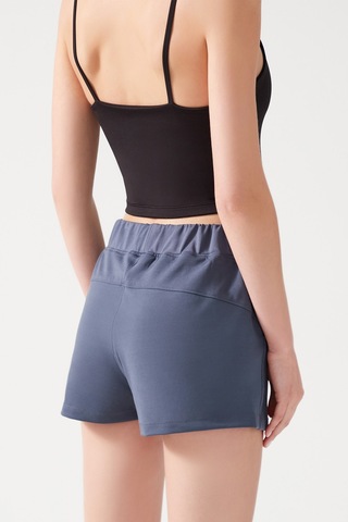 Los Ojos Kadın Antrasit Cepli Beli Lastikli Basic Fit Spor Şort Shorts Antrasit