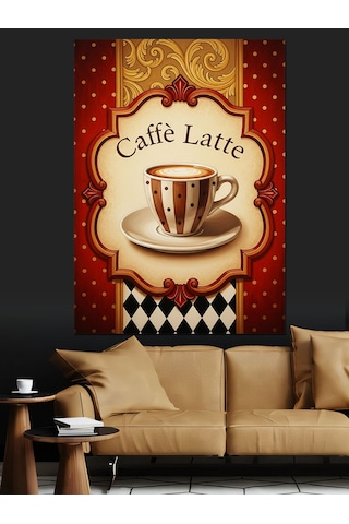 Caffe Latte Kahve Posteri Dekoratif Kanvas - Mdf Ahşap Tablo