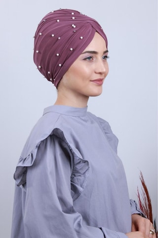 Melodi Scarf Kadın Tesettür İncili Taşlı Vera Dış Bone Lila Lila