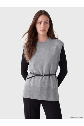 Lcw Modest Gri Beli Kemerli Kadın Triko Süveter