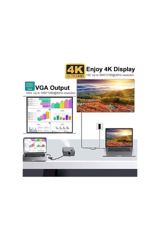 Yifomall Type-c 4-in-1 Adaptör: 4k Hdmı, Vga, Usb 3.0 Ve 100w Pd Şarj Portu - Macbook, Chromebook, Telefon Uyumlu