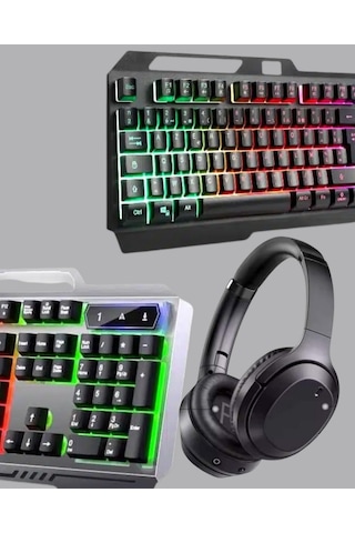 Gaming - 5 - Set Işıklı Klavye Mouse + Bluetooth 5.2 Kulaklık - Spt-gld - Oyuncu Paketi Diğer