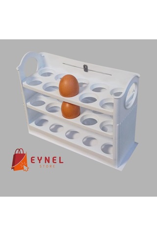 3 Katlı Yumurtalık Buzdolabı Organizeri Saklama Kabı 30 Bölmeli Raflı Yumurta Kutusu Düzenleyici 1, Beyaz Çok Renkli