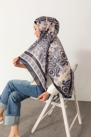 Mimiyum Soft Şal Klasik Etnik Desen Lacivert