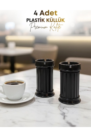 Grimorlife 4 Adet Siyah Çizgili Dekoratif Plastik Kokusuz Yanmaz Küllük Kül Tablası