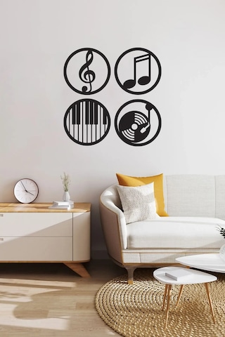 Müzik Nota Ahşap Mdf Dekoratif Tablo - Müzik Temalı Duvar Dekoru 40x40 Cm